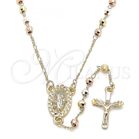 Oro Laminado Thin Rosary, Gold Filled Style San Judas and Crucifix Design, Polished, Tricolor, 09.351.0011.24