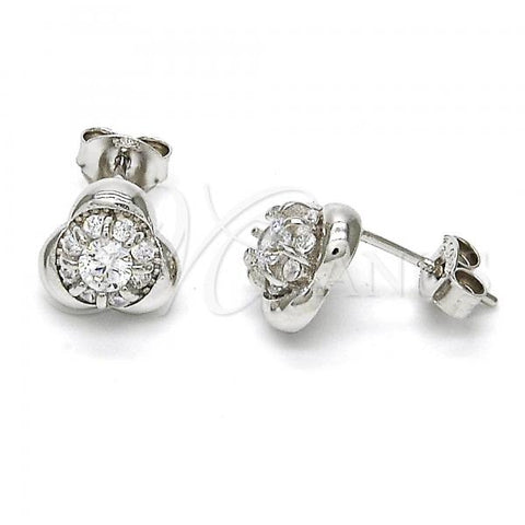 Sterling Silver Stud Earring, with White Cubic Zirconia, Polished, Rhodium Finish, 02.285.0013