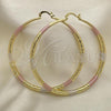 Oro Laminado Extra Large Hoop, Gold Filled Style Hollow Design, Diamond Cutting Finish, Tricolor, 02.213.0439.1.70