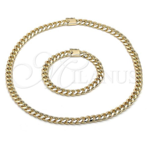 Oro Laminado Necklace and Bracelet, Gold Filled Style Miami Cuban Design, Polished, Golden Finish, 06.213.0024