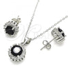 Sterling Silver Earring and Pendant Adult Set, with Black and White Cubic Zirconia, Polished, Rhodium Finish, 10.175.0062.4