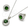 Sterling Silver Earring and Pendant Adult Set, with Green and White Cubic Zirconia, Polished, Rhodium Finish, 10.286.0024.2