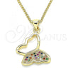 Oro Laminado Pendant Necklace, Gold Filled Style Butterfly Design, with Multicolor Micro Pave, Polished, Golden Finish, 04.156.0053.4.20