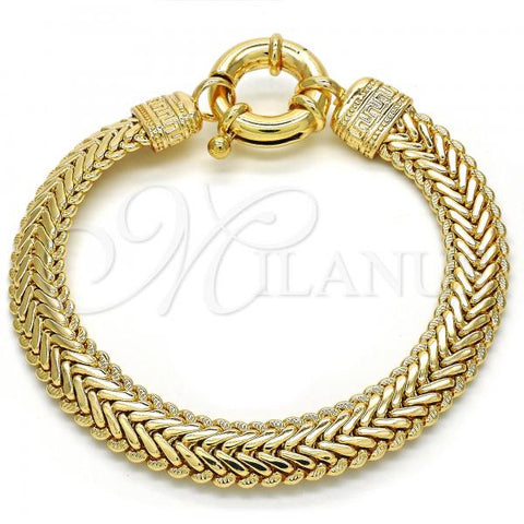 Oro Laminado Fancy Bracelet, Gold Filled Style Greek Key Design, Polished, Golden Finish, 03.179.0024.08