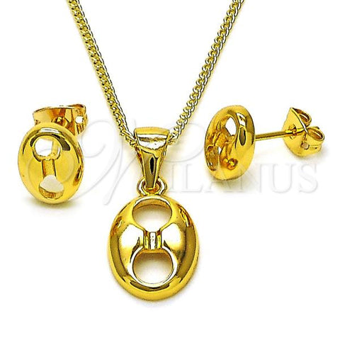 Oro Laminado Earring and Pendant Adult Set, Gold Filled Style Puff Mariner Design, Polished, Golden Finish, 10.342.0156