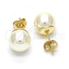 Oro Laminado Stud Earring, Gold Filled Style Ball Design, with Ivory Pearl, Polished, Golden Finish, 02.63.2121