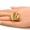 Oro Laminado Multi Stone Ring, Gold Filled Style with White Crystal, Polished, Golden Finish, 01.241.0055.08 (Size 8)