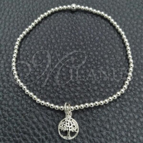 Sterling Silver Adjustable Bolo Bracelet, Ball and Tree Design, Polished, Silver Finish, 03.397.0006.07