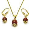 Oro Laminado Earring and Pendant Adult Set, Gold Filled Style Ball Design, Polished, Golden Finish, 10.341.0011