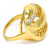 Oro Laminado Multi Stone Ring, Gold Filled Style Greek Key Design, with White Crystal, Polished, Golden Finish, 01.241.0013.07 (Size 7)