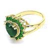 Oro Laminado Multi Stone Ring, Gold Filled Style Heart Design, with Green Cubic Zirconia, Polished, Golden Finish, 01.346.0018.3.07