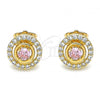 Oro Laminado Stud Earring, Gold Filled Style with Pink and White Cubic Zirconia, Polished, Golden Finish, 02.387.0015