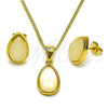 Oro Laminado Earring and Pendant Adult Set, Gold Filled Style Teardrop Design, with Ivory Opal, Polished, Golden Finish, 10.342.0209