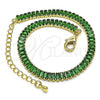 Oro Laminado Tennis Bracelet, Gold Filled Style Baguette Design, with Green Cubic Zirconia, Polished, Golden Finish, 03.130.0008.7.07