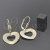 Oro Laminado Dangle Earring, Gold Filled Style Heart Design, Diamond Cutting Finish, Golden Finish, 5.111.007