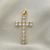 Oro Laminado Religious Pendant, Gold Filled Style Cross Design, with White Cubic Zirconia, Polished, Golden Finish, 05.102.0005