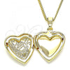 Oro Laminado Pendant Necklace, Gold Filled Style Heart and Flower Design, Polished, Golden Finish, 04.117.0014.20