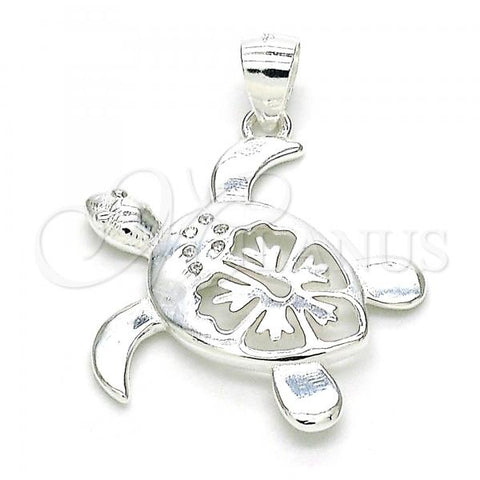 Sterling Silver Fancy Pendant, Turtle Design, with White Micro Pave, Polished,, 05.398.0028