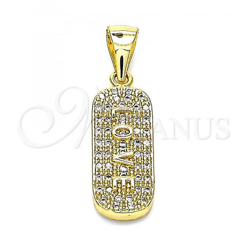 Oro Laminado Fancy Pendant, Gold Filled Style Love Design, with White Micro Pave, Polished, Golden Finish, 05.342.0018