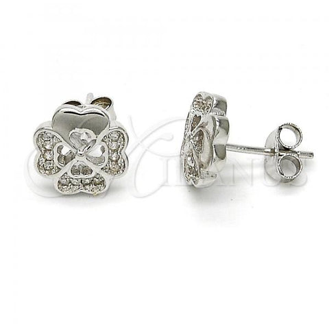 Sterling Silver Stud Earring, with White Micro Pave, Polished, Rhodium Finish, 02.285.0006