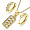 Oro Laminado Earring and Pendant Adult Set, Gold Filled Style Heart Design, with White Cubic Zirconia, Polished, Golden Finish, 10.210.0155