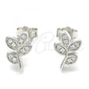 Sterling Silver Stud Earring, Leaf Design, with White Cubic Zirconia, Polished, Rhodium Finish, 02.336.0153