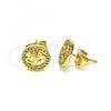 Oro Laminado Stud Earring, Gold Filled Style Heart Design, with White Micro Pave, Polished, Golden Finish, 02.156.0637