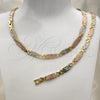 Oro Laminado Necklace and Bracelet, Gold Filled Style Diamond Cutting Finish, Tricolor, 06.102.0008