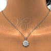 Sterling Silver Earring and Pendant Adult Set, Flower Design, with White Cubic Zirconia, Polished, Rhodium Finish, 10.175.0038