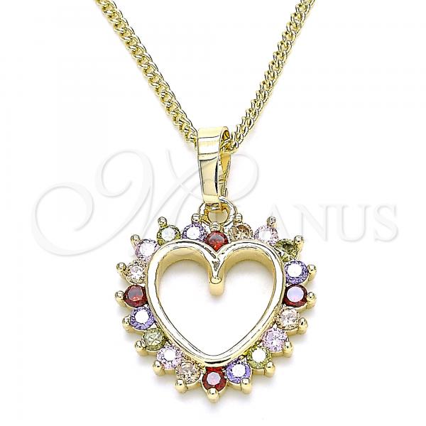 Oro Laminado Pendant Necklace, Gold Filled Style Heart Design, with Multicolor Cubic Zirconia, Polished, Golden Finish, 04.284.0055.2.20