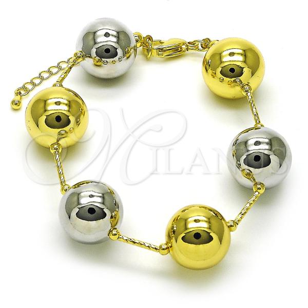 Oro Laminado Fancy Bracelet, Gold Filled Style Ball and Hollow Design, Polished, Two Tone, 03.341.0222.08