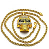 Gold Tone Pendant Necklace, Rope and Skull Design, with White and Black Crystal, Polished, Golden Finish, 04.242.0014.30GT