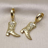 Oro Laminado Dangle Earring, Gold Filled Style Shoes and Flower Design, with White Cubic Zirconia, Polished, Golden Finish, 02.341.0254