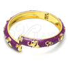 Oro Laminado Individual Bangle, Gold Filled Style Elephant and Flower Design, Purple Enamel Finish, Golden Finish, 07.246.0010.4.05 (10 MM Thickness, Size 5 - 2.50 Diameter)