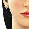 Oro Laminado Stud Earring, Gold Filled Style Heart Design, with White Micro Pave, Polished, Golden Finish, 02.156.0502