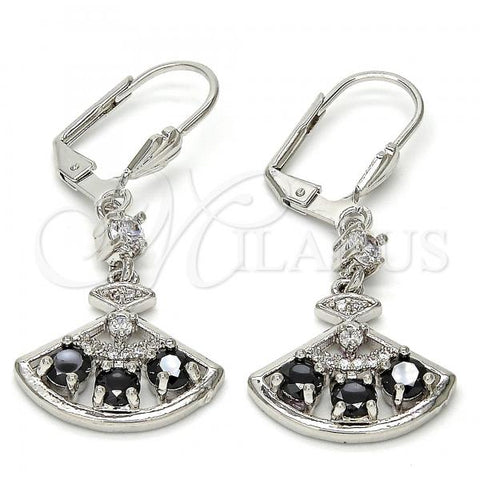 Rhodium Plated Long Earring, with Black Cubic Zirconia and White Micro Pave, Polished, Rhodium Finish, 02.236.0012.6