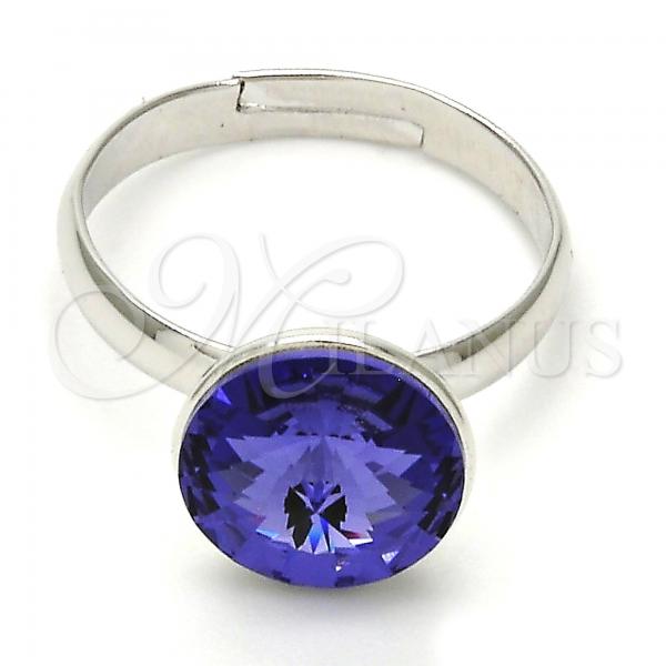 Rhodium Plated Multi Stone Ring, with Tanzanite Swarovski Crystals, Polished, Rhodium Finish, 01.239.0001.3 (One size fits all)
