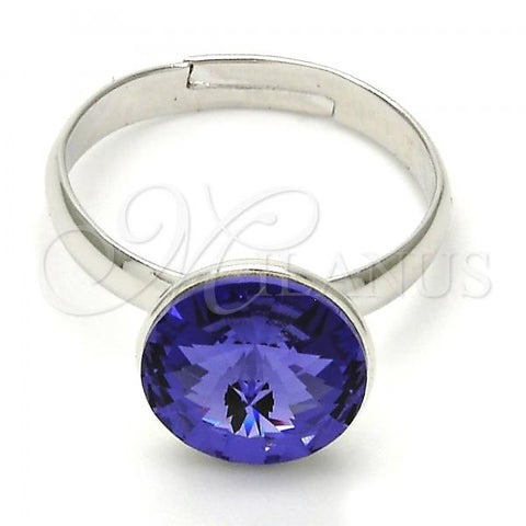 Rhodium Plated Multi Stone Ring, with Tanzanite Swarovski Crystals, Polished, Rhodium Finish, 01.239.0001.3 (One size fits all)