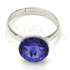 Rhodium Plated Multi Stone Ring, with Tanzanite Swarovski Crystals, Polished, Rhodium Finish, 01.239.0001.3 (One size fits all)