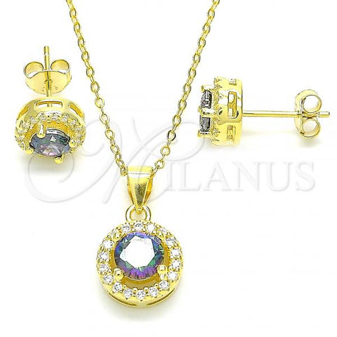 Sterling Silver Earring and Pendant Adult Set, with Vitrail Medium Cubic Zirconia and White Crystal, Polished, Golden Finish, 10.186.0035.1