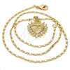 Oro Laminado Pendant Necklace, Gold Filled Style Heart Design, with White Micro Pave, Polished, Golden Finish, 04.156.0046.20