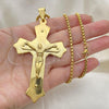 Stainless Steel Pendant Necklace, Crucifix Design, Polished, Golden Finish, 04.116.0048.30