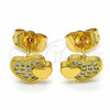 Oro Laminado Stud Earring, Gold Filled Style Heart Design, with White Micro Pave, Polished, Golden Finish, 02.344.0041