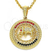 Oro Laminado Fancy Pendant, Gold Filled Style Elephant and Greek Key Design, with Multicolor Crystal, Polished, Golden Finish, 05.351.0004