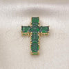 Oro Laminado Religious Pendant, Gold Filled Style Cross Design, with Green Cubic Zirconia, Polished, Golden Finish, 05.341.0100.1