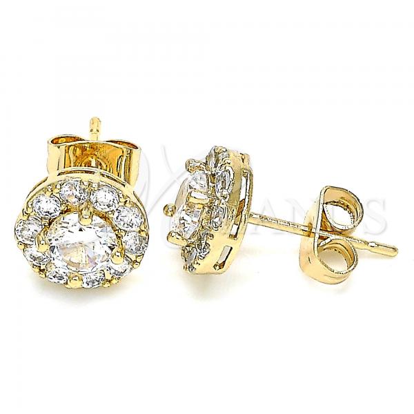 Oro Laminado Stud Earring, Gold Filled Style with White Micro Pave, Polished, Golden Finish, 02.344.0081