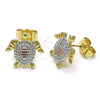 Oro Laminado Stud Earring, Gold Filled Style Turtle Design, Polished, Tricolor, 02.196.0146