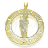 Oro Laminado Religious Pendant, Gold Filled Style San Judas and Evil Eye Design, Polished, Golden Finish, 05.253.0099