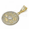 Oro Laminado Religious Pendant, Gold Filled Style Four-leaf Clover and Evil Eye Design, Matte Finish, Two Tone, 03.32.0245