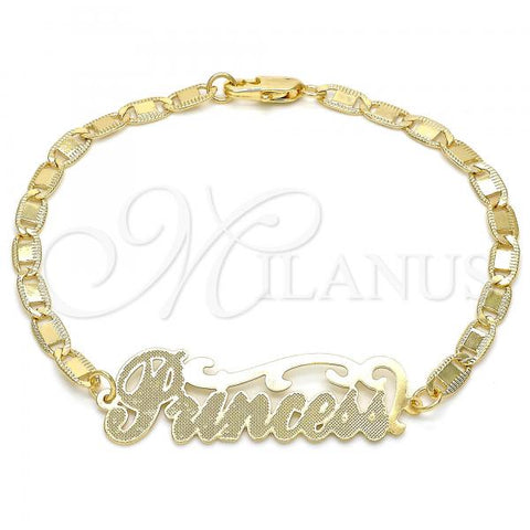 Oro Laminado Fancy Bracelet, Gold Filled Style Nameplate Design, Polished, Golden Finish, 03.63.1966.08